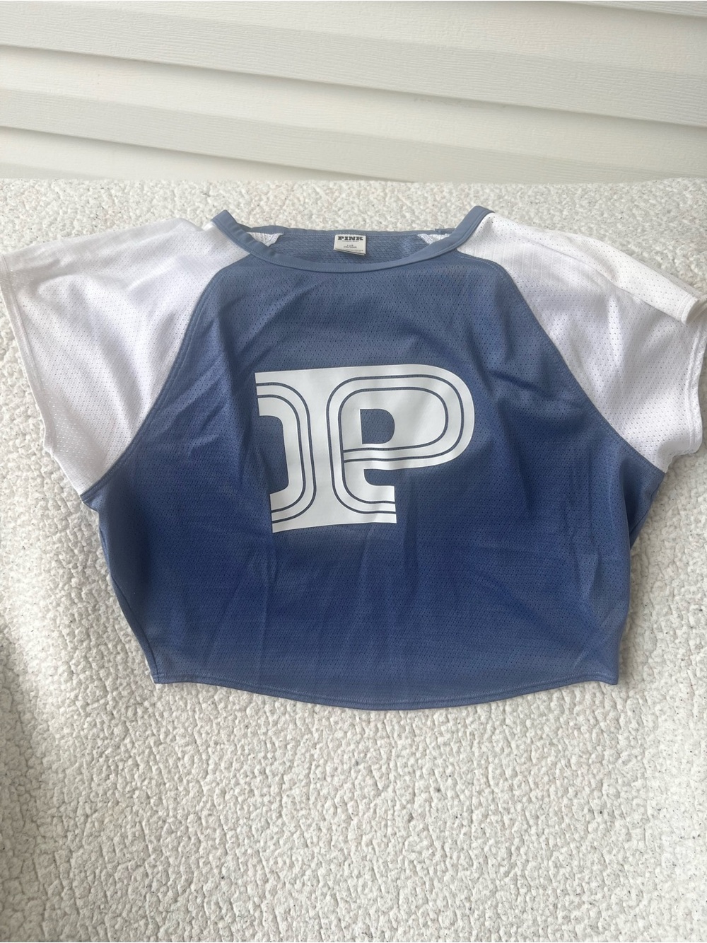 PINK Victoria's Secret Navy & White Mesh Raglan Crop Top